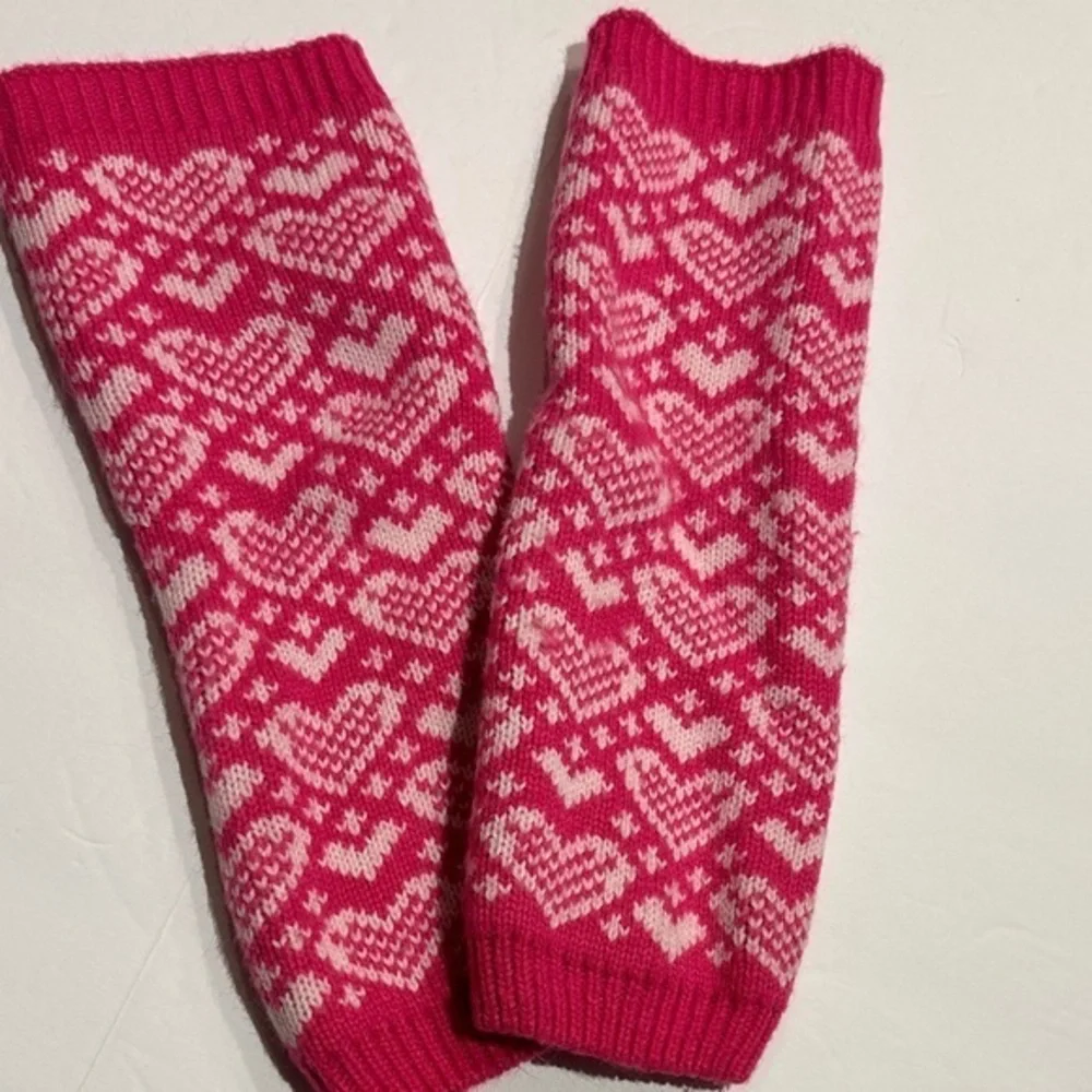 Pink and White Heart Patterned Knit leg warmer/arm warmer set